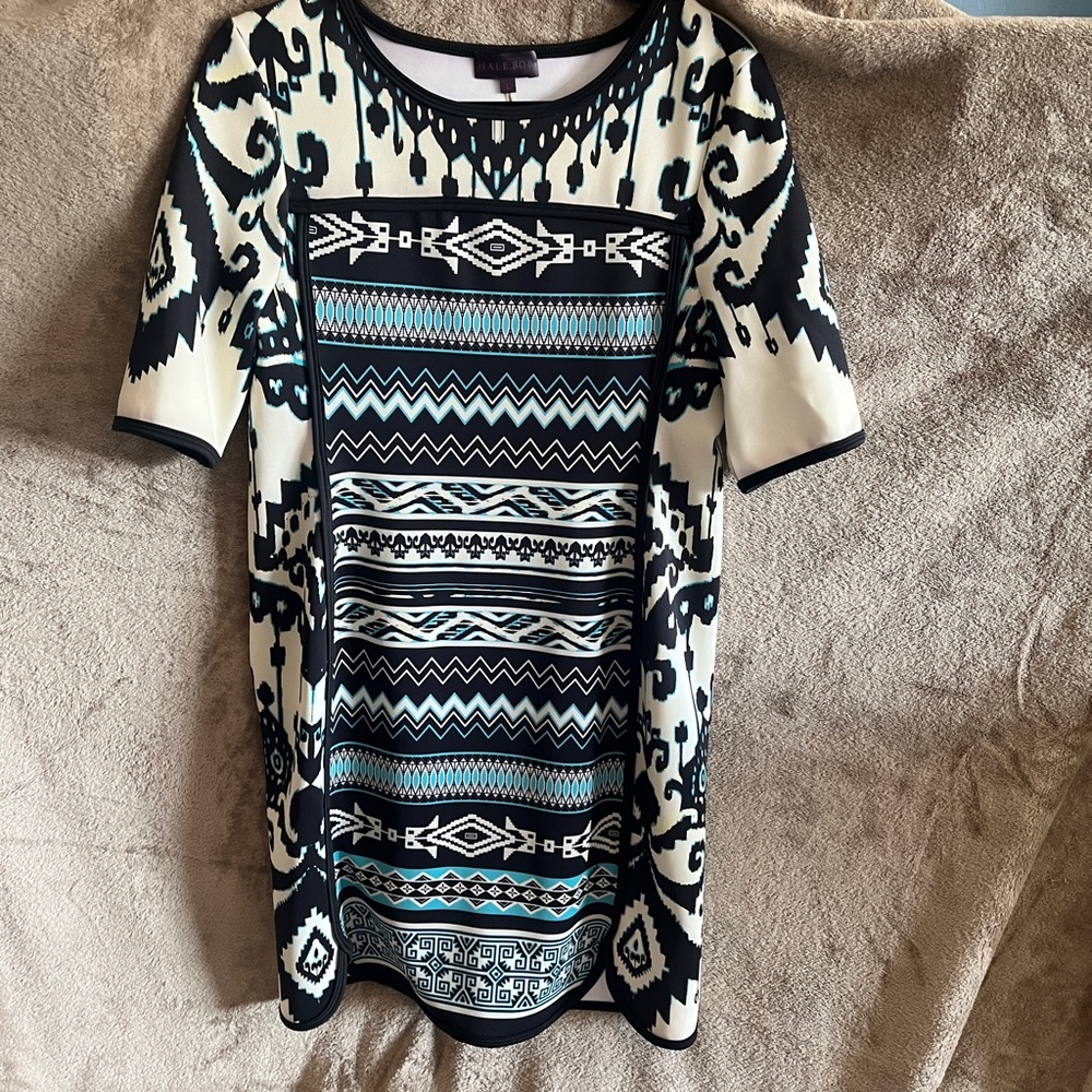 Hale Bob Black, White & Teal Aztec Print Short Sleeve Tunic